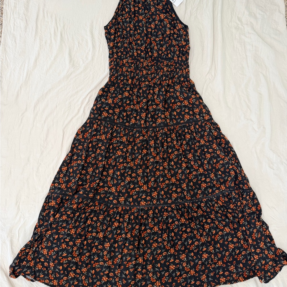 Chic Black and Orange Floral Maxi Dress